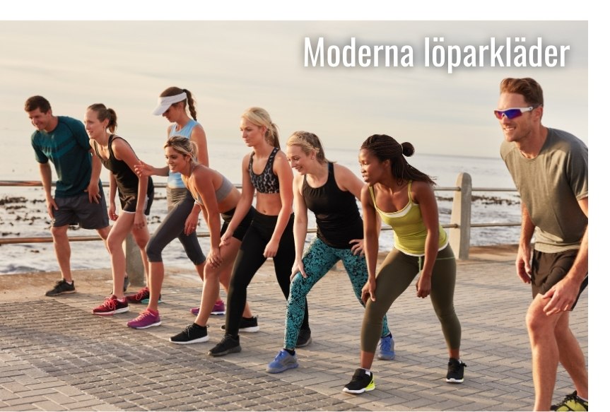 startlinje med löpare iförda varierande löparkläder i modern stil