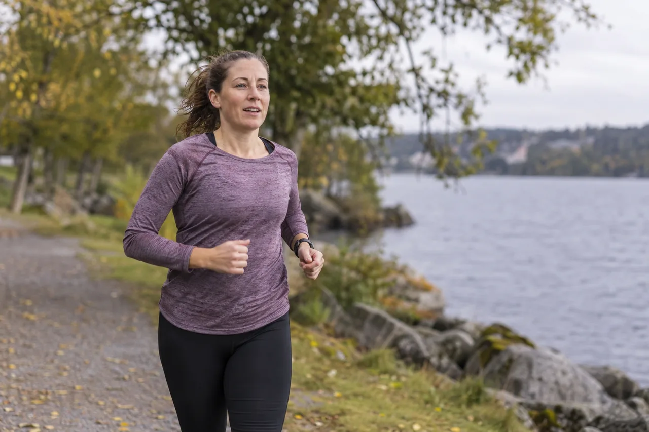 Motionär springer i lugnt tempo längs en stig som del av träningen inför sitt första halvmaraton