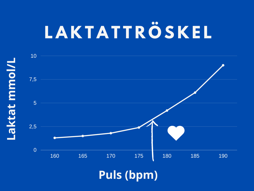 graf som visar värden från laktatmätning, laktattröskel markerad med pil